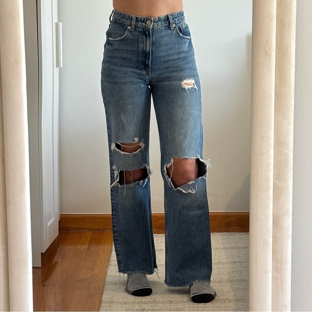Zara Ripped Blue Flare Jeans
